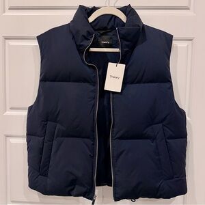 Theory Crop Quilted Puffer Vest – Size Large – Deep Navy City Poly – NWT